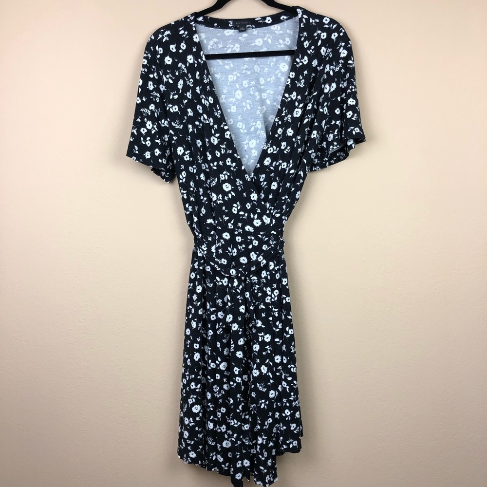 Ann Taylor Black and White Floral Wrap Dress